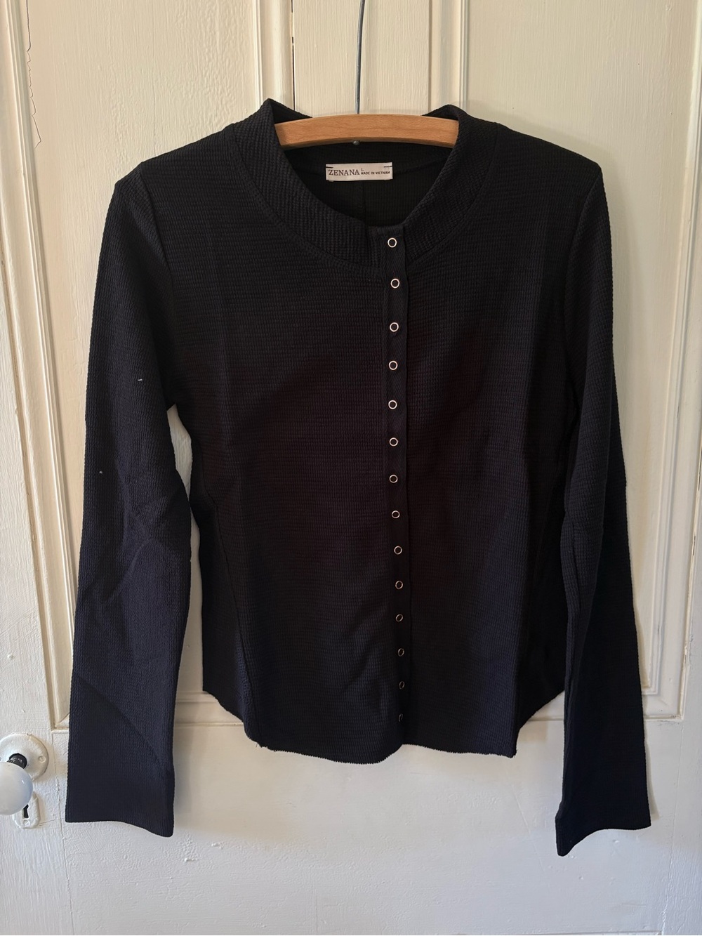 Zenana Black Snap-Front Long Sleeve Top